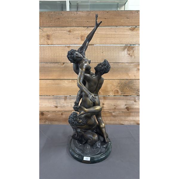 BRONZE STATUE ON MARBLE BASE 11" X 30"