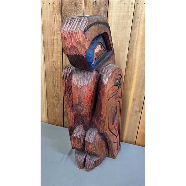 HAND CARVED & PAINTED FIRST NATIONS WOOD CARVING 12" X 10" X 30"