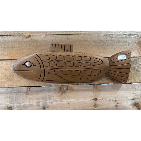 HAND CARVED FIRST NATIONS SALMON CARVING 22" X 8"