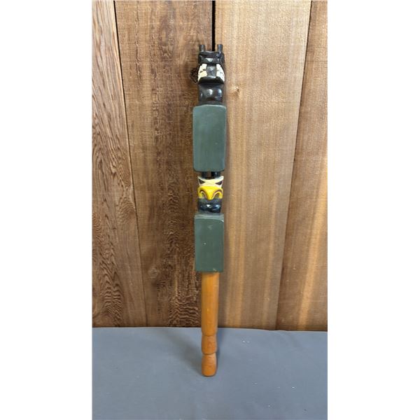 HAND CARVED & PAINTED HAIDA FIRST NATIONS RATTLE BY LAWRENCE JACKSON OF SECHELT IN 1990 21.5"