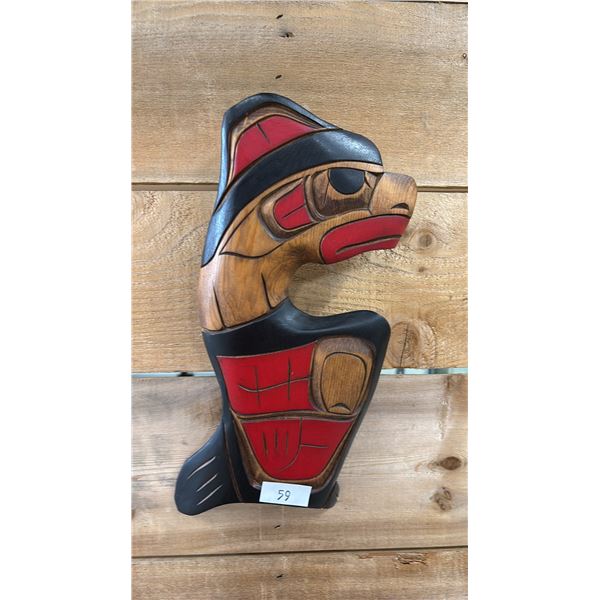 HAND CARVED & PAINTED "KWAKUITL TBIRD" FIRST NATIONS PLAQUE BY ALEX WILLIE 6" X 11"