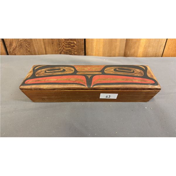 HAND CARVED & PAINTED "KWAGUILTH EAGLE" CEDAR BOX BY CAROL HENSON 11" X 3" X 2"