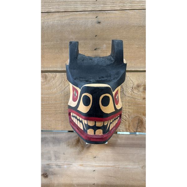 HAND CARVED & PAINTED FIRST NATIONS MASK BY JACKIE TIMOTHY 4.5" X 5" X 7"