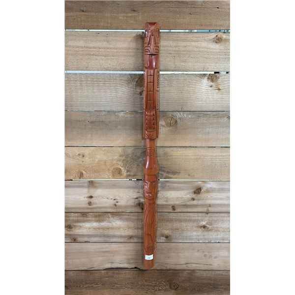 HAND CARVED FIRST NATIONS "EAGLE, SALMON, CHIEF MASK, KILLER WHALE & WOLF" TALKING STICK