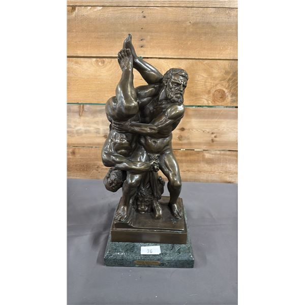 BRONZE STATUE ON MARBLE BASE 7" X 7" X 16.5"