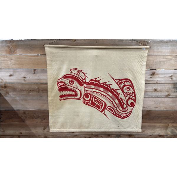 ORIGINAL HAND PAINTED FIRST NATIONS SEA MONSTER SILKSCREEN BY TONY HUNT SR 39" X 35"