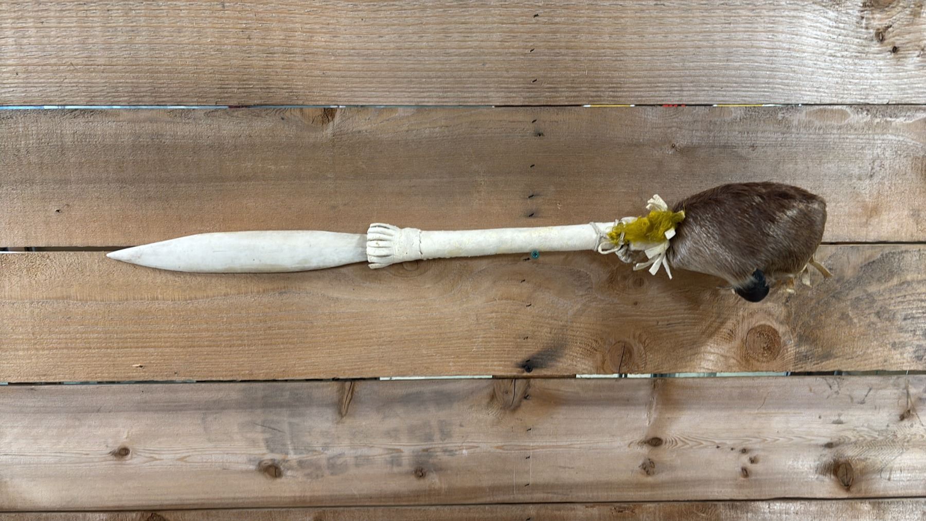 HAND CARVED & DECORATED FIRST NATIONS RATTLE 27.5
