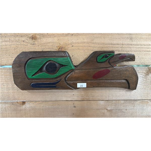 HAND CARVED & PAINTED FIRST NATIONS PLAQUE BY TELQUA 19" X 6"