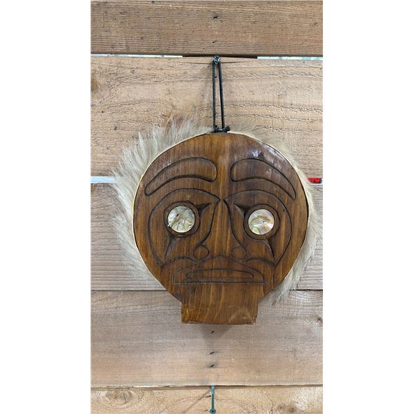 HAND CARVED & DECORATED FIRST NATIONS MASK 8" X 9"