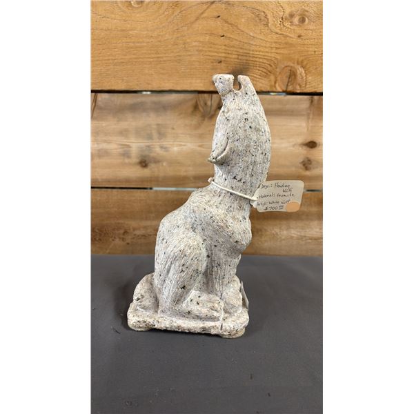 HAND CARVED FIRST NATIONS GRANITE "HOWLING WOLF" CARVING BY WHITE WOLF 8.5"