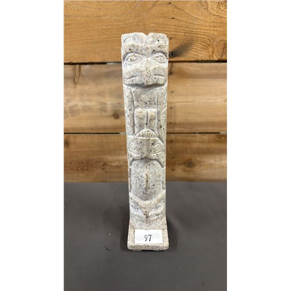 HAND CARVED FIRST NATIONS GRANITE TOTEM POLE INSPIRED BY "BILL REID STANLEY PARK TOTEM" BY WHITE