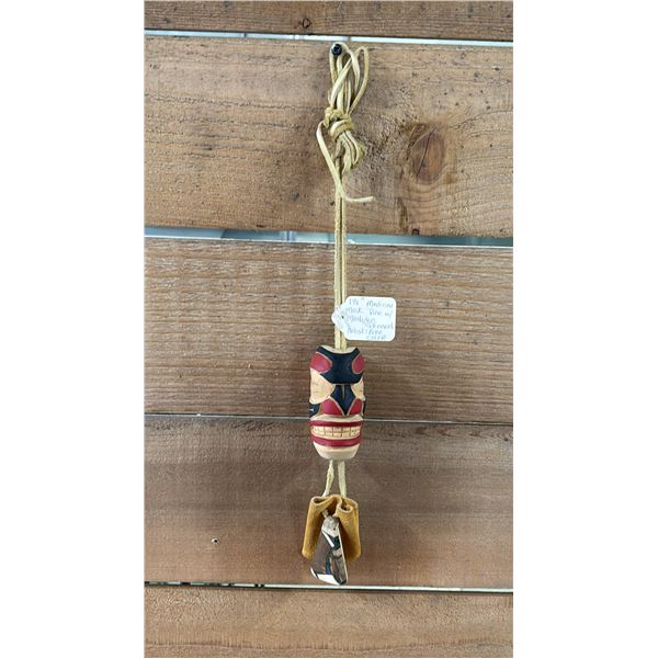 HAND CARVED & PAINTED FIRST NATIONS PINE MEDICINE MASK WITH MASTODON PENDANT BY ECHO OTTER 1.5"