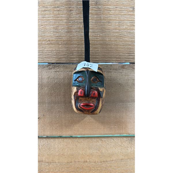 HAND CARVED & PAINTED FIRST NATIONS MASK 2.5" X 3"