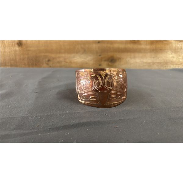 HAND MADE FIRST NATIONS "EAGLE" COPPER CUFF BRACELET WITH ARTIST INITIALS