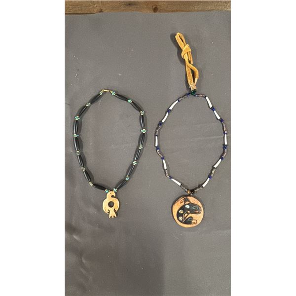 HAND CARVED & PAINTED FIRST NATIONS "KILLER WHALE" NECKLACE & "THUNDERBIRD" NECKLACE