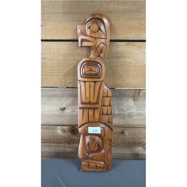 HAND CARVED FIRST NATIONS "EAGLE & WILD MAN" BY CODY MATHIAS JOE OF COAST SALISH NATION 18"