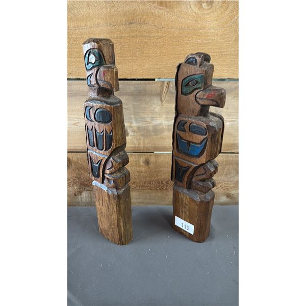 HAND CARVED & PAINTED FIRST NATIONS TOTEM POLE RATTLE BY FM & HAND CARVED & PAINTED FIRST NATIONS
