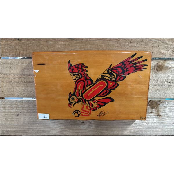 HAND PAINTED FIRST NATIONS WOOD BLOCK WALL DECOR WITH ARTIST INITIALS 14" X 9"