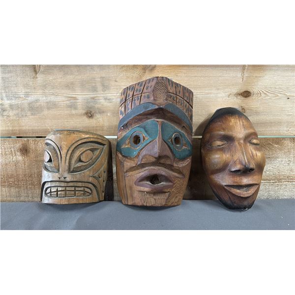 (3) ASSORTED SMALL HAND CARVED & PAINTED FIRST NATIONS MASK DECOR