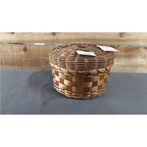 HAND WOVEN SWEET GRASS/CEDAR BASKET WITH LID 6" X 3.5"