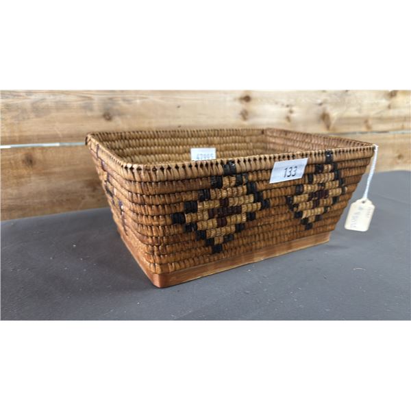 HAND WOVEN FIRST NATIONS CEDAR BASKET 10.5" X 7" X 4.5"