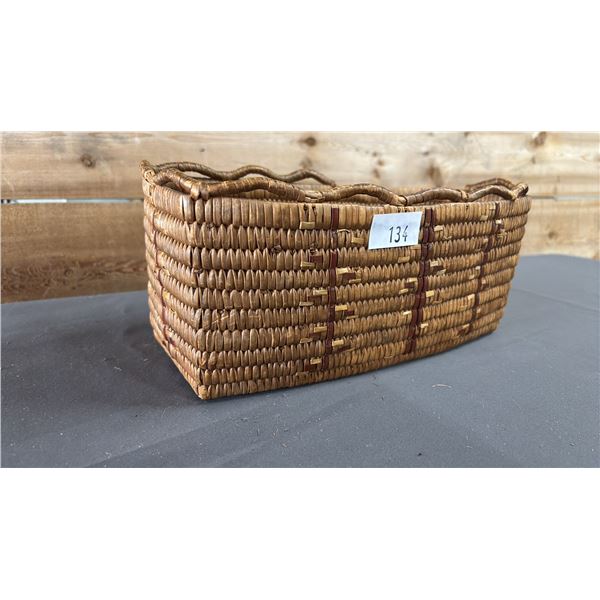 HAND WOVEN FIRST NATIONS BASKET 11" X 5" X 5"