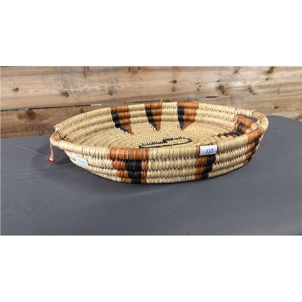 HAND WOVEN BUFFALO GRASS 3 HATCH SEWING TRAY 23" X 18" X 3.5"