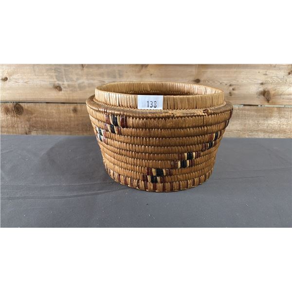 HAND WOVEN FIRST NATIONS COAST SALISH BASKET 10.5" X 6" (NO LID)