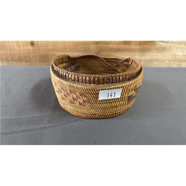 HAND WOVEN FIRST NATIONS BASKET 7" X 3.5"