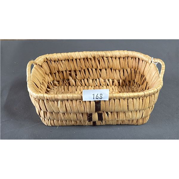 HAND WOVEN FIRST NATIONS BASKET 8" X 5" X 3"