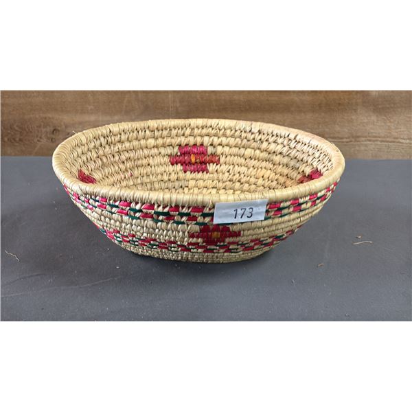 HAND WOVEN FIRST NATIONS BASKET 8.5" X 7" X 5"