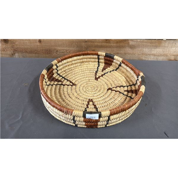 HAND WOVEN FIRST NATIONS BUFFALO GRASS BASKET 14" X 2.5"