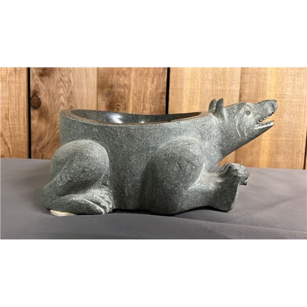 HAND CARVED FIRST NATIONS BEAR BOWL 11" X 9" X 4"