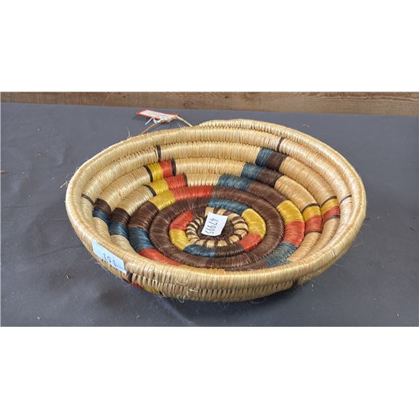 HAND WOVEN FIRST NATIONS BUFFALO GRASS BASKET 10.5" X 2.5"