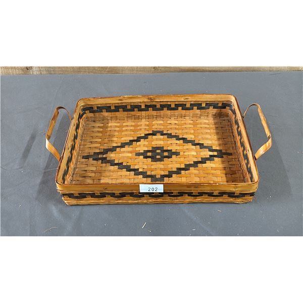 HAND WOVEN FIRST NATIONS BASKET 12" X 9" X 2"