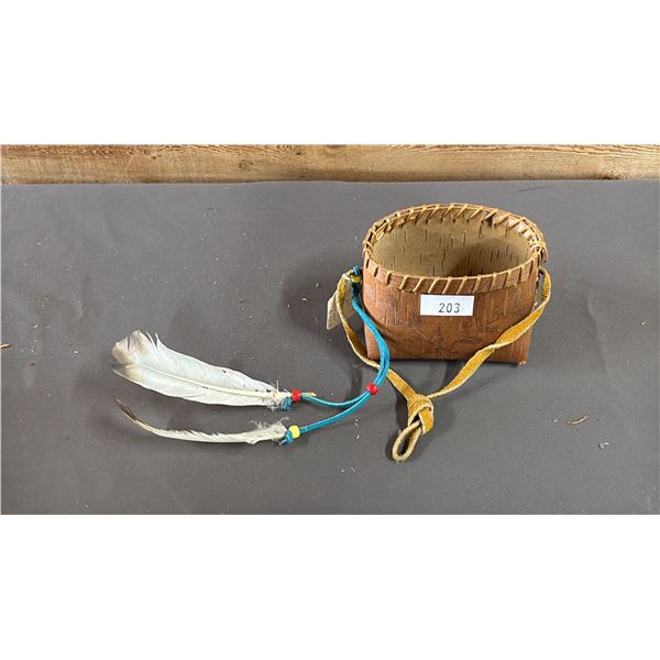 HAND WOVEN FIRST NATIONS BIRCH BARK BASKET MADE BY ECHO OTTER 5" X 3" X 3.5"