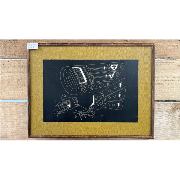 FRAMED ORIGINAL PACIFIC NORTHWEST COAST INDIAN DESIGN ARTWORK BY B. CALES TITLED "FLYING EAGLE"