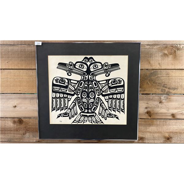 FRAMED ORIGINAL FIRST NATIONS SILKSCREEN ON PAPER BY TONY HUNT SR 22" X 21"