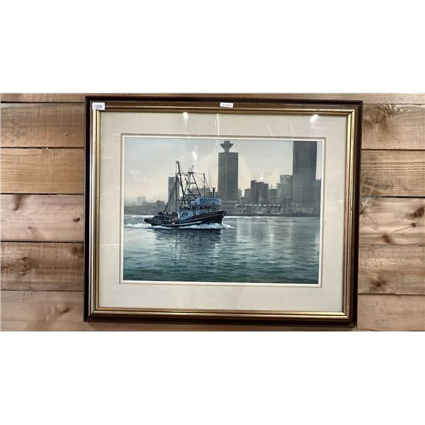 FRAMED ORIGINAL ARTWORK BY MARKE SIMMONS TITLED "HARBOUR GLEAM" 31" X 25.5."