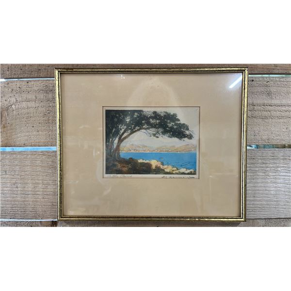 FRAMED ETCHING BY SIMONE HAUMONT TITLED "THE PINES" 14" X 11.5"