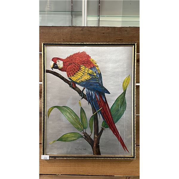 FRAMED ARTWORK BY RICHARD J. SMITH TITLED "RED AND YELLOW MACAW" 17" X 21"