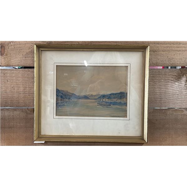 FRAMED PRINT BY CHARLES WARBURTON YOUNG TITLED "HARRISON LAKE B.C." 15" X 13"
