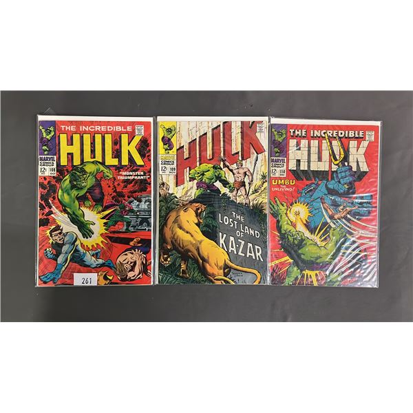 (3) MARVEL THE INCREDIBLE HULK COMIC BOOKS INCLUDING; #108, 109 & 110