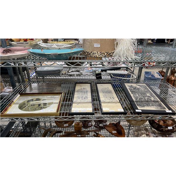 SHELF OF ASSORTED FRAMED & UNFRAMED ARTWORK
