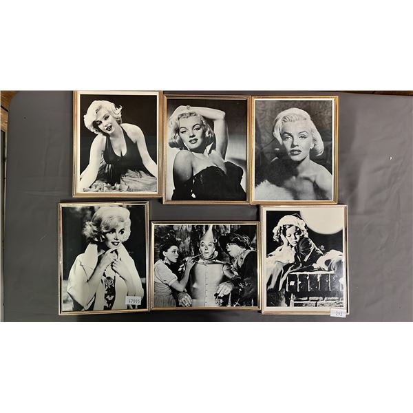 (6) FRAMED VINTAGE BLACK & WHITE PHOTO PRINTS: SHIRLEY TEMPLE, WIZARD OF OZ & MARILYN MONROE