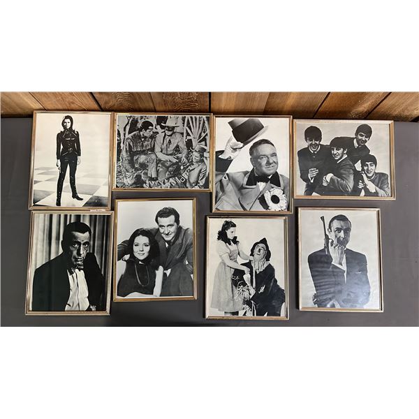 (8) FRAMED VINTAGE BLACK & WHITE PHOTO PRINTS: DAME DIANA RIGG, W.C. FIELDS, HUMPHREY BOGART & MORE