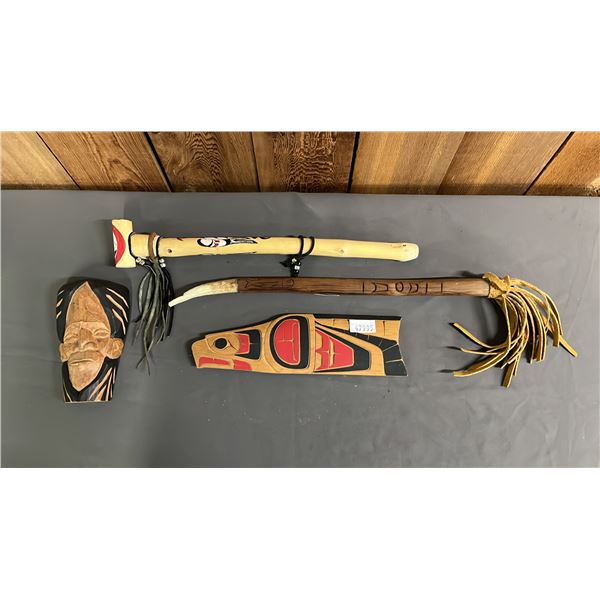 FIRST NATIONS DECORATIVE SMOKING PIPE, ANDREW EDWARD EAGLE CARVING, FRED BAKER WOOD CARVING & MORE