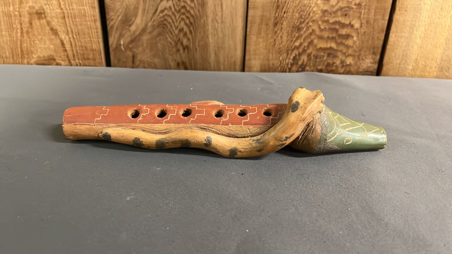 VINTAGE MAYAN TERRACOTTA CLAY FLUTE: *SERPENT'S HEAD IS BROKEN