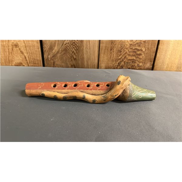 VINTAGE MAYAN TERRACOTTA CLAY FLUTE: *SERPENT'S HEAD IS BROKEN" 8" LONG