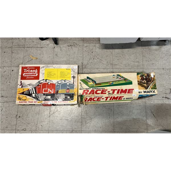 VINTAGE TRI-ANG ELECTRIC TRAIN SET & VINTAGE MARX BATTERY OPERATED RACE-TIME GAME